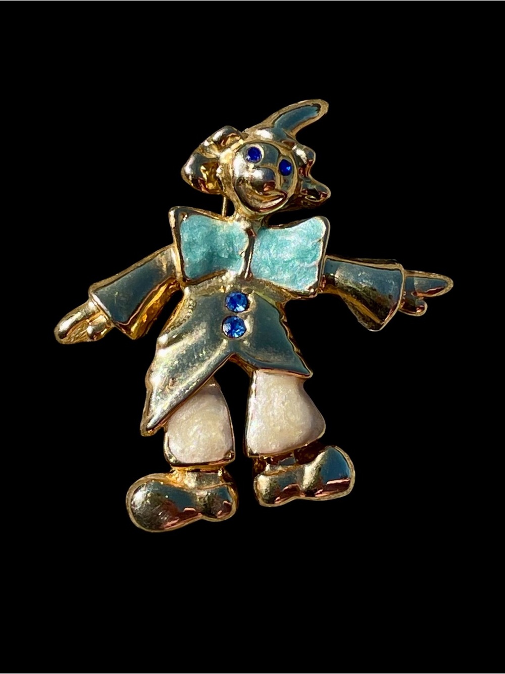 Gold-tone Clown Brooch with Blue and Mint Enamel Accents - Picture 4 of 6